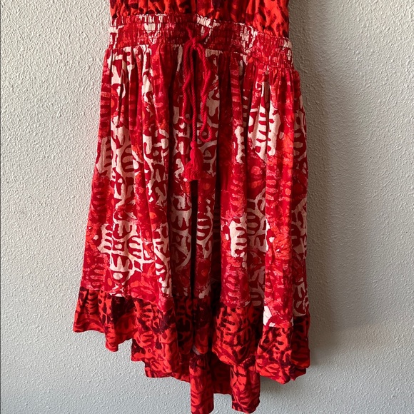 Free People Beach Day Mini Dress Keyhole Front Bare Back Red Geo Print Small - Picture 5 of 12